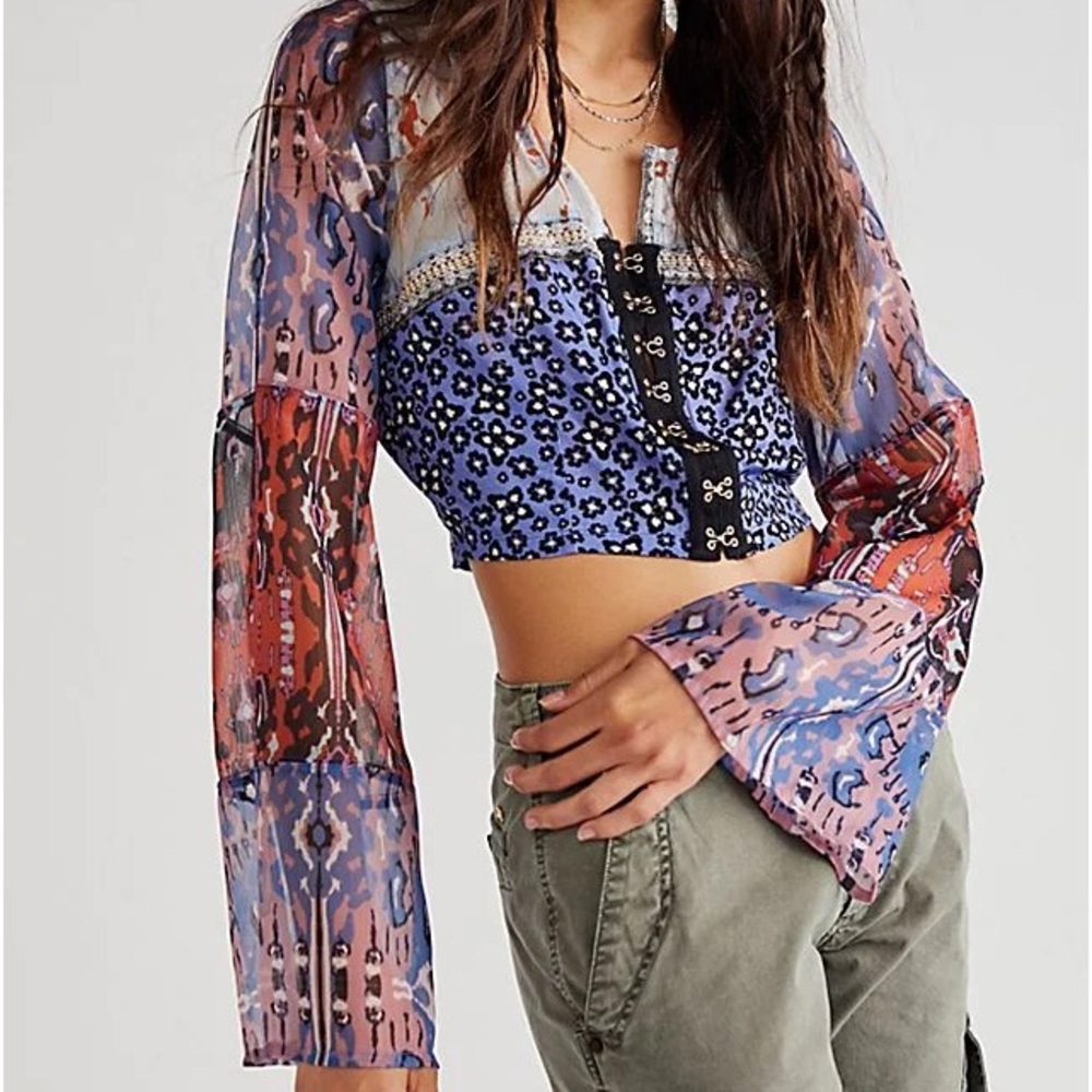 Free People Multicolor Patchwork Style Blouse - image 1